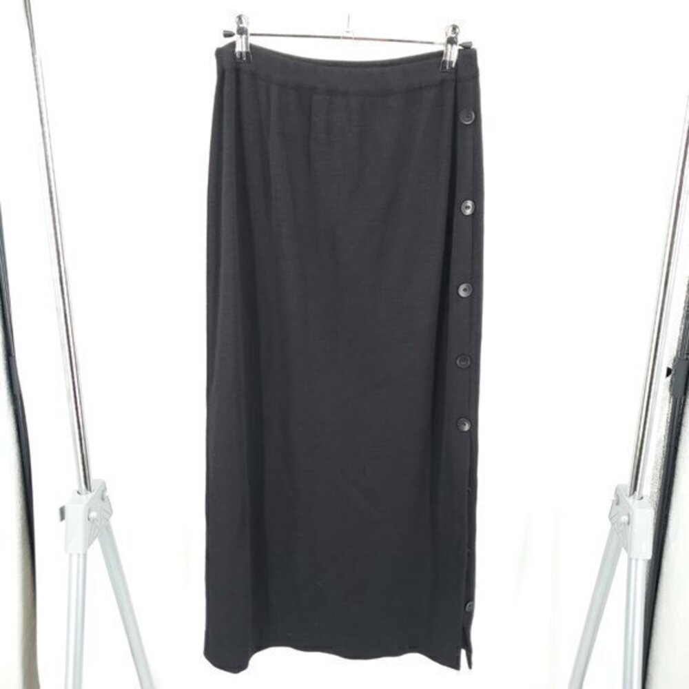 Vintage Jones New York Wool-Blend Maxi Skirt Side Slit/Buttons S Black Pull-on
